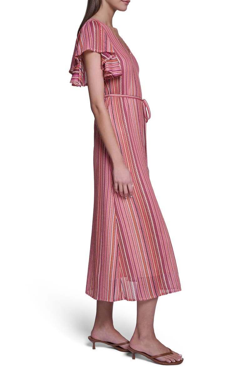 V-Neck Ruffled Sleeve Midi Dress, Alternate, color, PINK MULTI