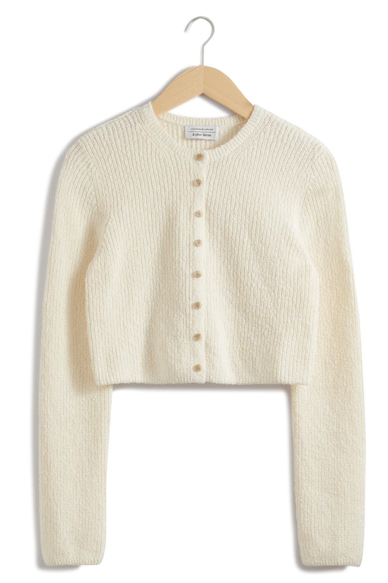 Crop Cotton Cardigan, Alternate, color, WHITE DUSTY LIGHT