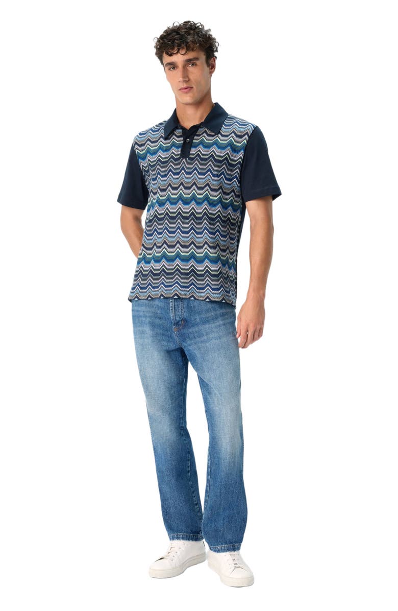 Missoni Short Sleeve Polo With Geometric Zigzag Pattern, Main, color, Blue