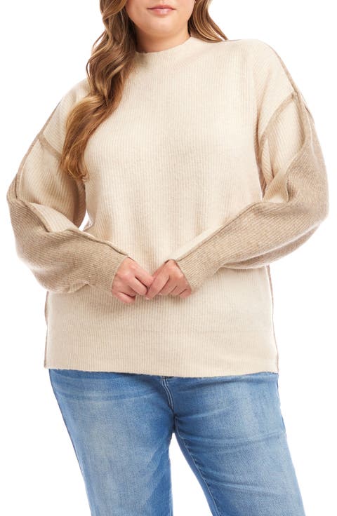 Colorblock Mock Neck Sweater (Plus)