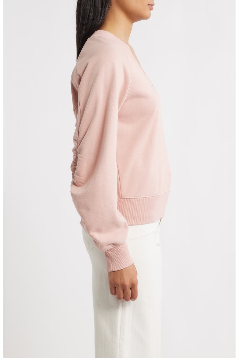 Zip Detail Ruched Sleeve Sweatshirt, Alternate, color, ROSE