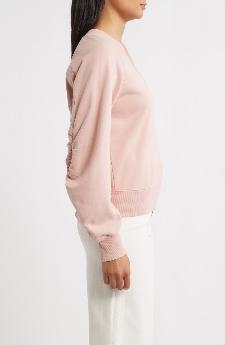 CITY BLUES Zip Detail Ruched Sleeve Sweatshirt, Alternate, color, Rose
