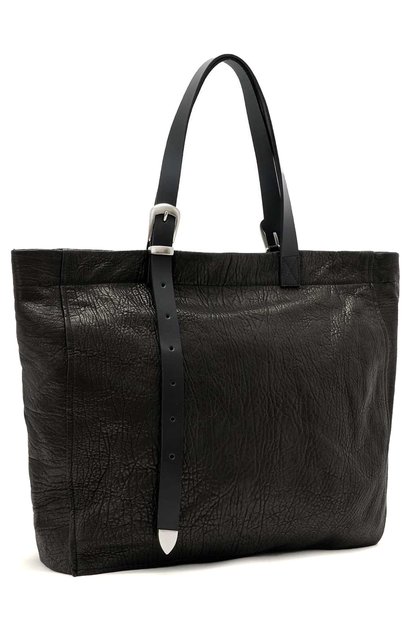 AllSaints Haven Leather Tote, Alternate, color, Black Leather