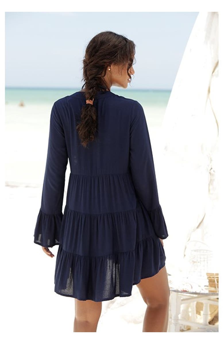 LASCANA Women's Flowy Flared Sleeve Dress, Alternate, color, Navy