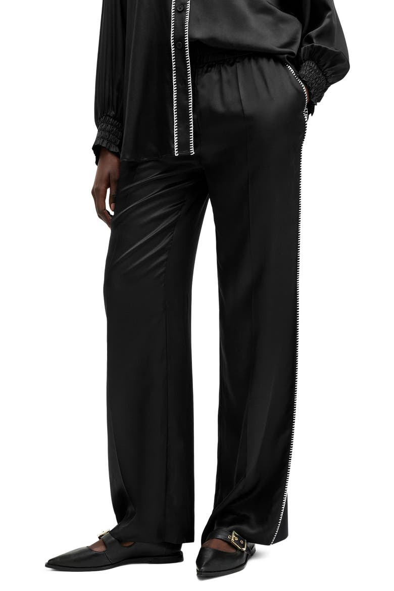 Charli Whipstitch Satin Wide Leg Pants, Main, color, BLACK