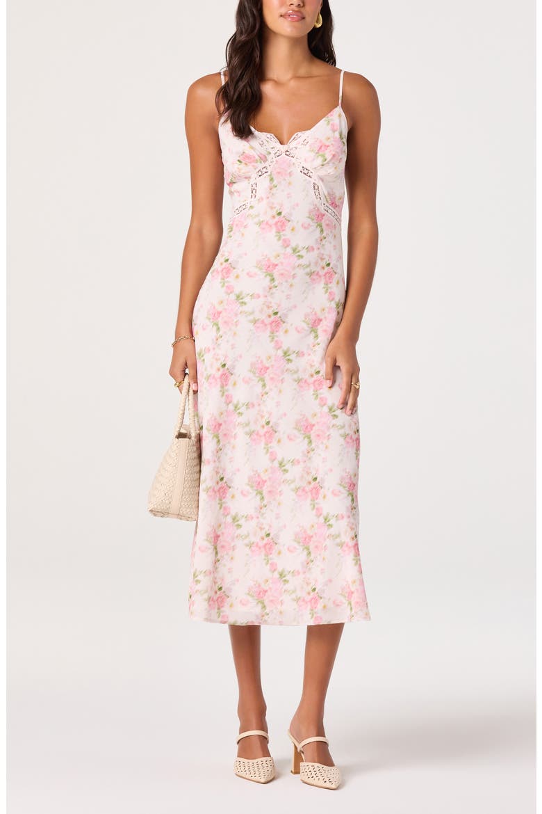 Liran Floral Lace Trim Midi Dress, Alternate, color, PINK FLORAL