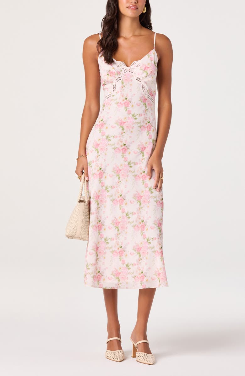 ASTR the Label Liran Floral Lace Trim Midi Dress, Alternate, color, Pink Floral
