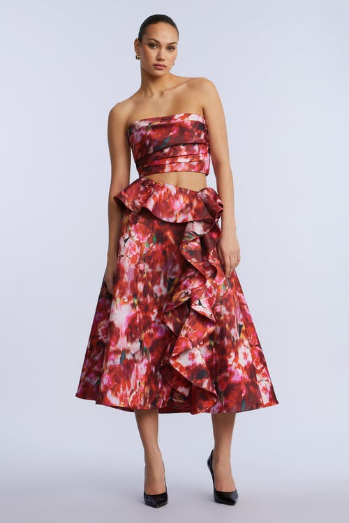 Bcbg Printed Cascade Midi Skirt In Red