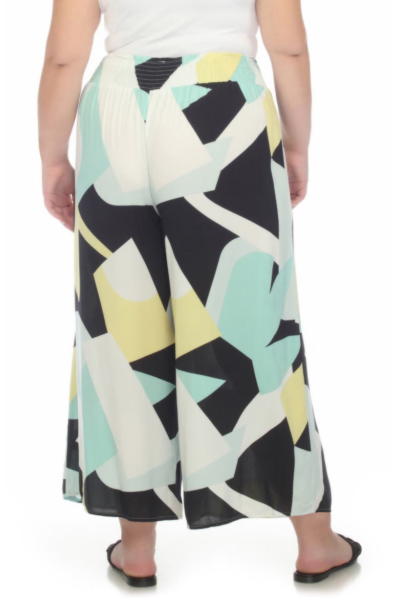 Patterned Smocked Pull-On Pants, Alternate, color, YELLOW-AQUA PRINT