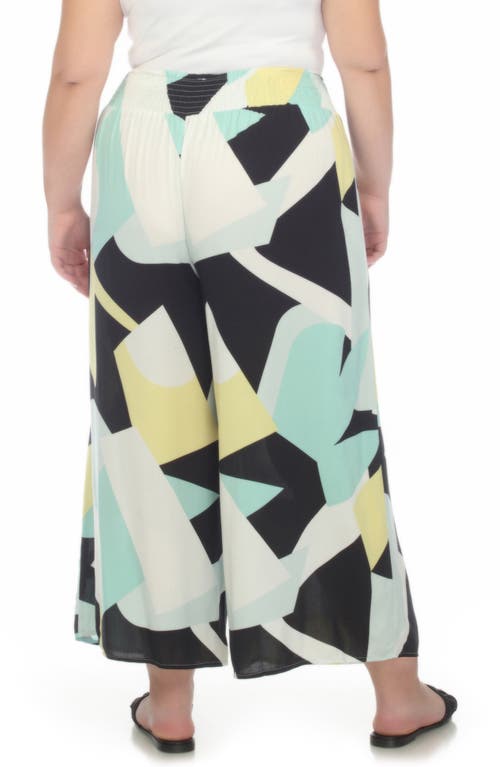Boho Me Patterned Smocked Pull-on Pants In Yellow-aqua Print