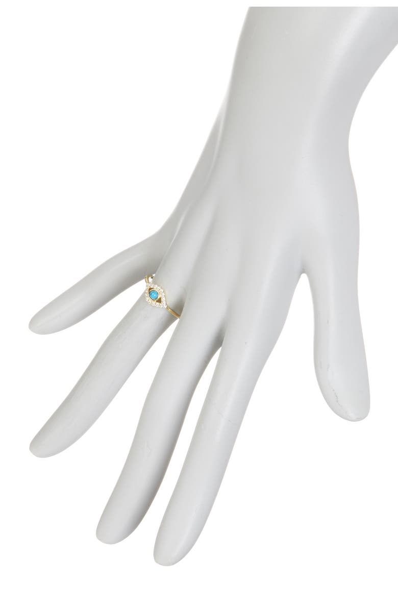 Adornia 14K Yellow Gold Plated Turquoise & Swarovski Crystal Accented Evil Eye Ring, Alternate, color, Yellow