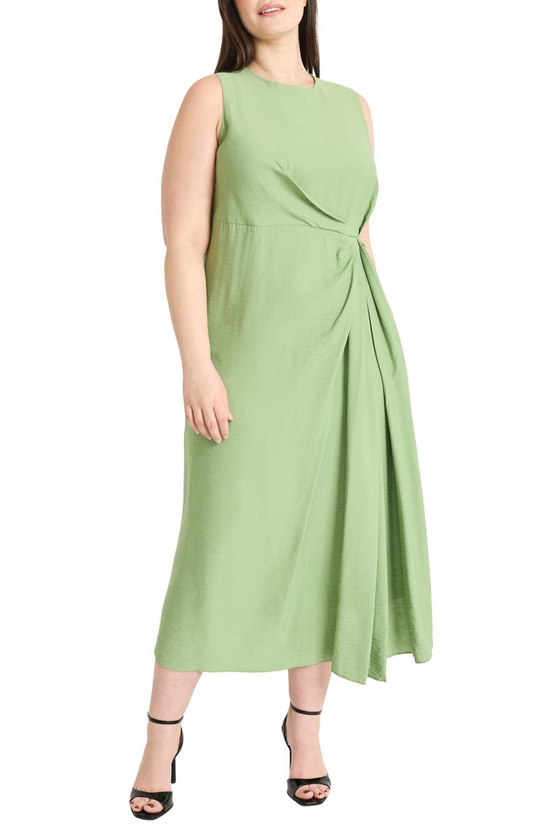 Maggy London Draped Faux Wrap Midi Dress, Alternate, color, Green Eyes