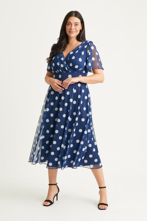 Victoria Spot Angel Sleeve Midi Dress