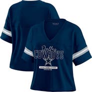 WEAR by Erin Andrews Women's WEAR by Erin Andrews Navy Dallas Cowboys Color Block Boxy Modest Crop V-Neck T-Shirt