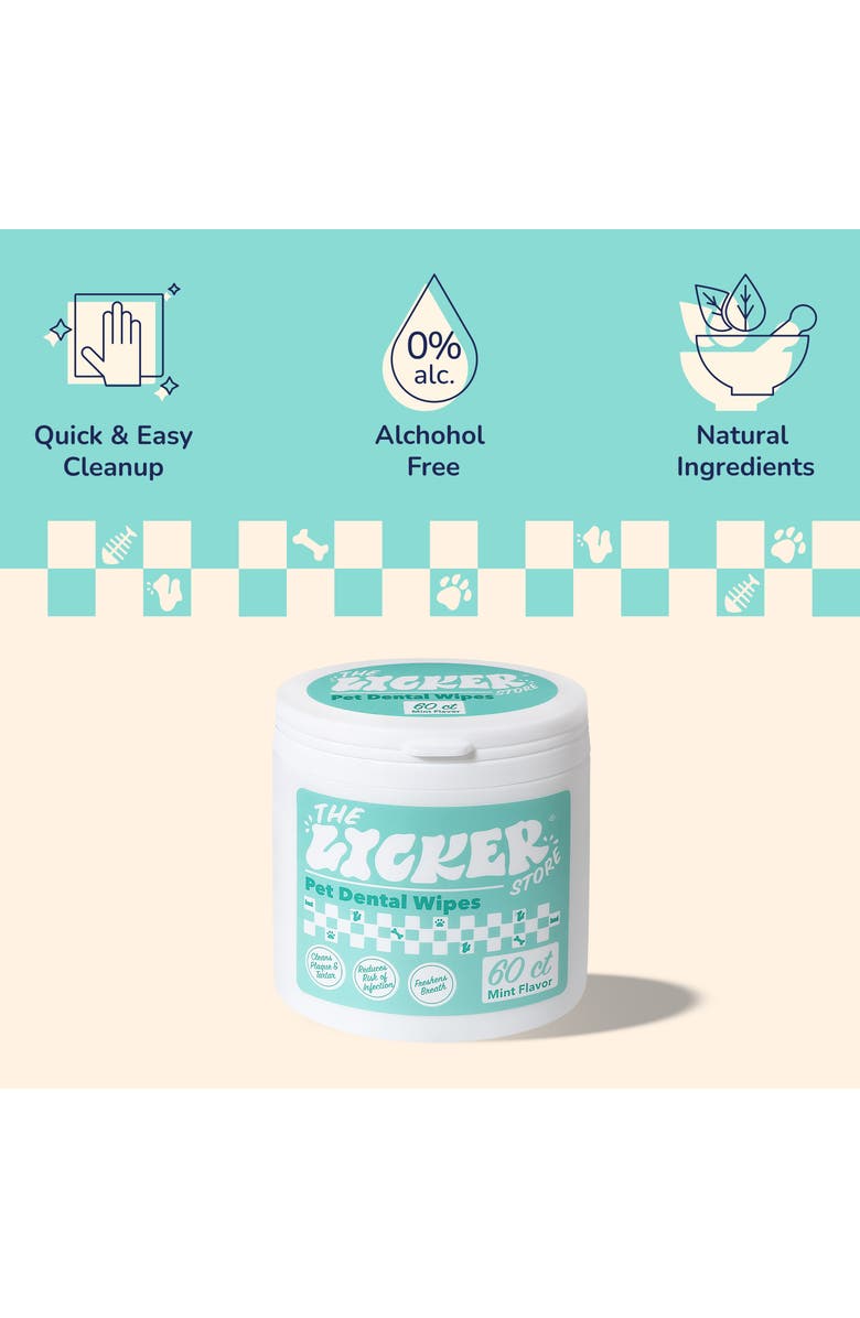 The Licker Store Hypoallergenic Dog Dental Finger Wipes with Aloe, Coconut Oil & Honey, Alternate, color, Mint Scented -1Pack (60 Ct)
