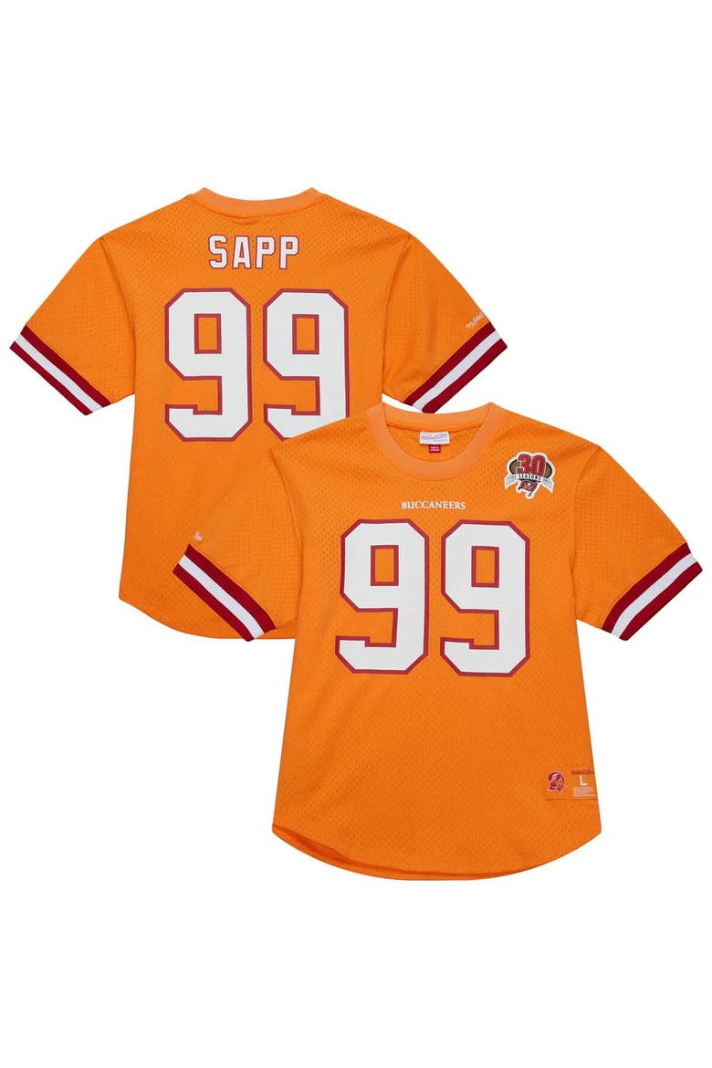 Men's Mitchell & Ness Warren Sapp Orange Tampa Bay Buccaneers Retired Player Name & Number Mesh Top, Main, color, Orange