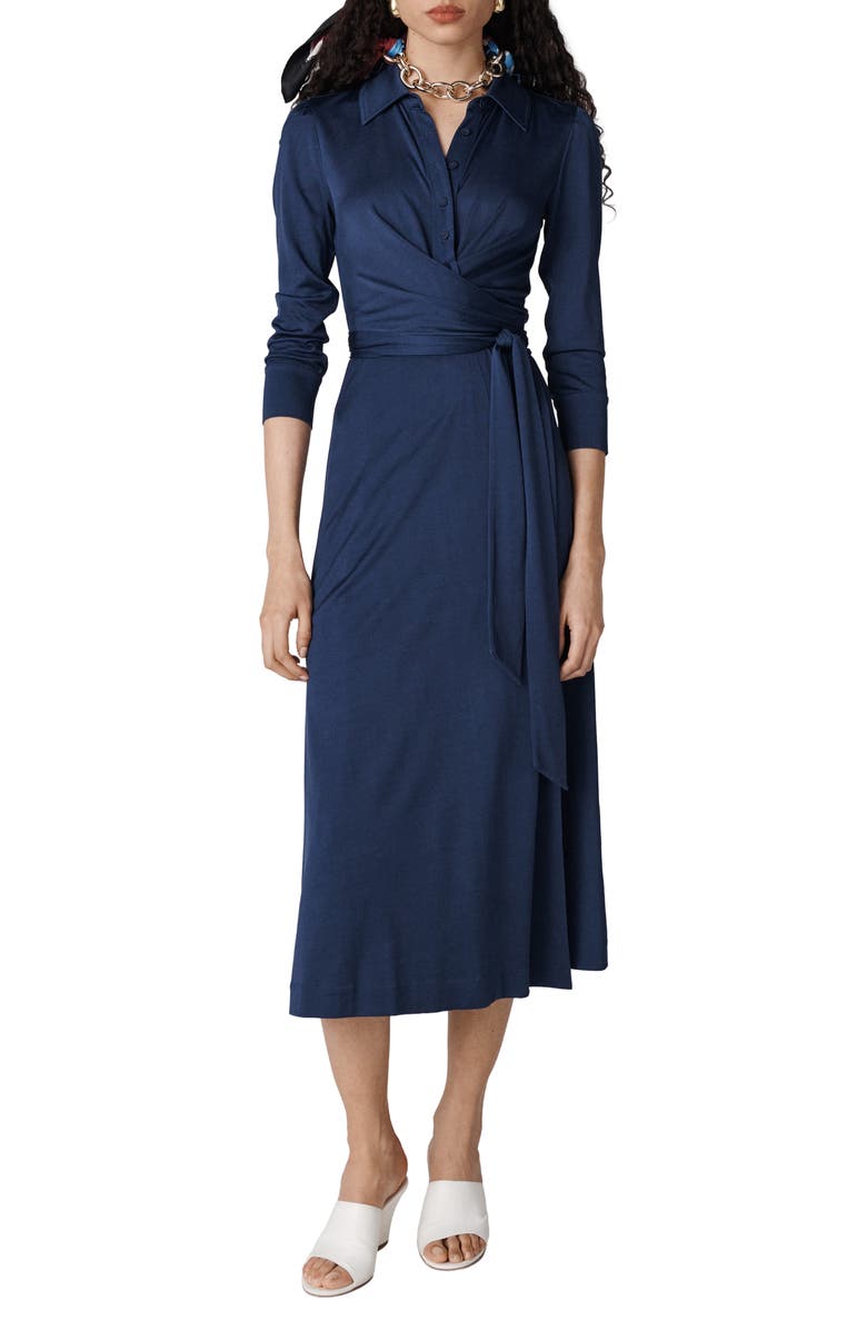 DVF Sana Two Wrap Shirtdress, Main, color, Classic Navy