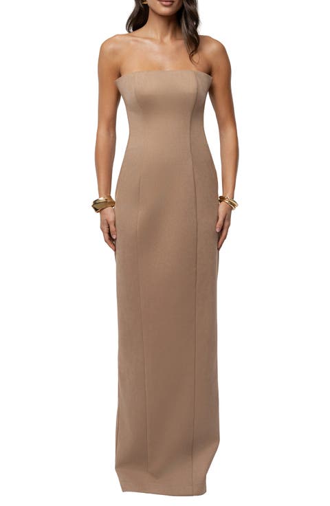 Madioson Sheer Inset Faux Suede Column Gown