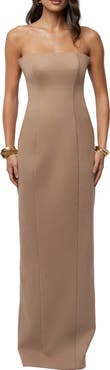 JLUXLABEL Madioson Sheer Inset Faux Suede Column Gown