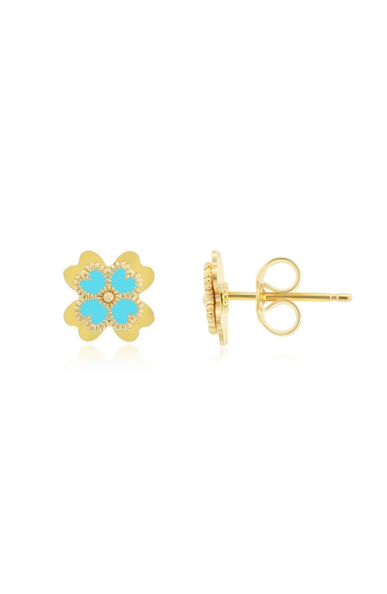 The Lovery Fine Jewelry Blue Enamel Four Leaf Clover Stud Earrings, Main, color, Blue Enamel