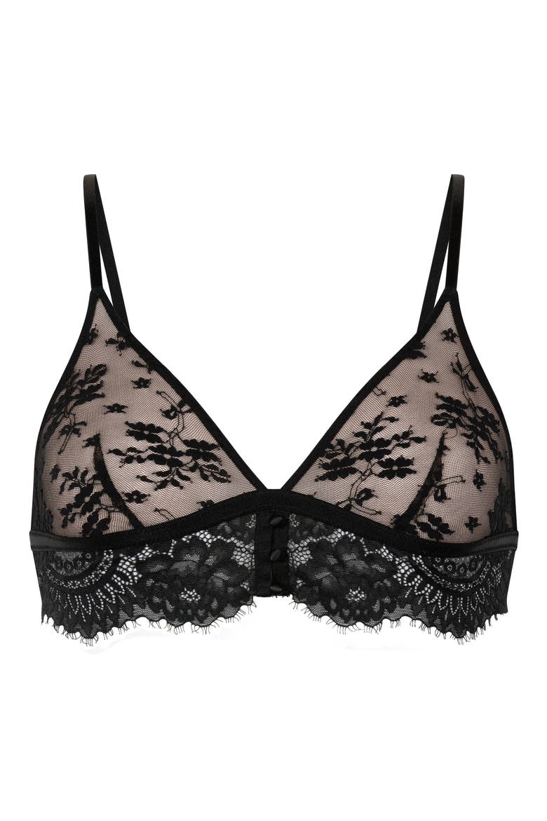 Lou Eyelash Lace Triangle Bralette, Alternate, color, CAVIAR