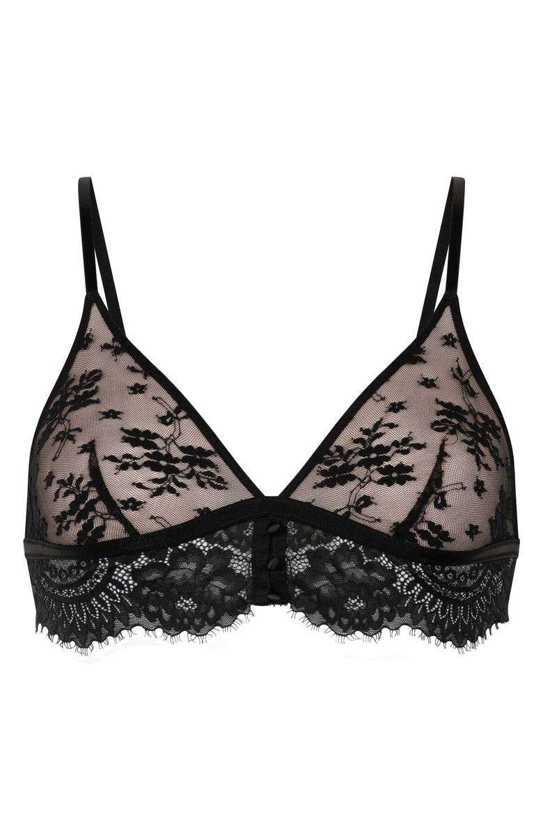 Hunkemöller Lou Eyelash Lace Triangle Bralette, Alternate, color, Caviar