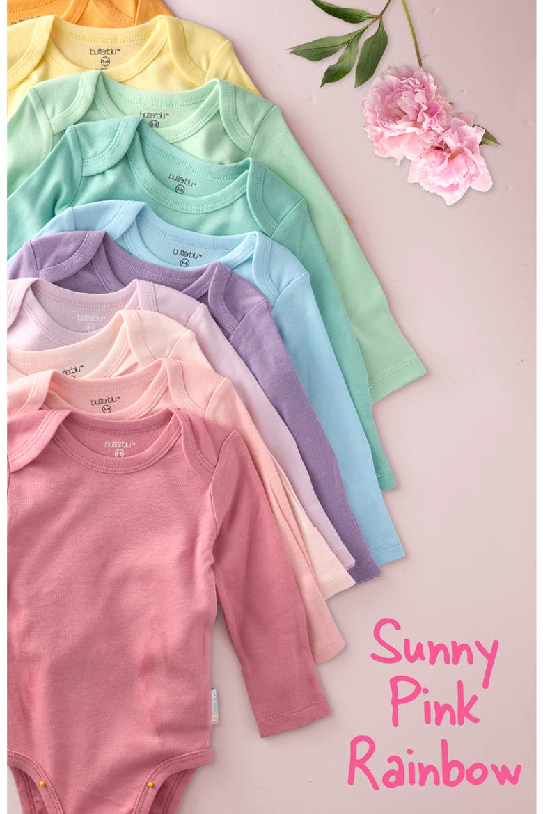 Blake Assorted 5-Pack Long Sleeve Organic Cotton Bodysuits, Alternate, color, SUNNY PINK RAINBOW