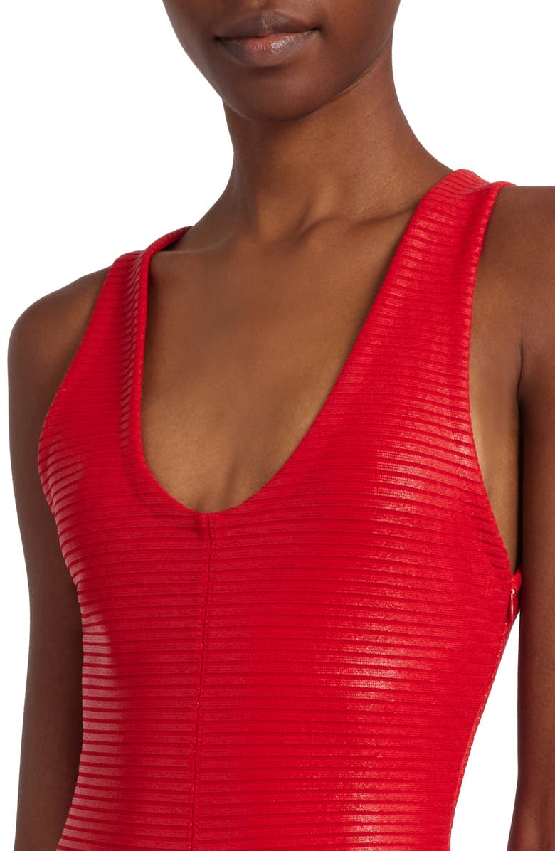 Alaïa Coated Rib Fit & Flare Dress, Alternate, color, 