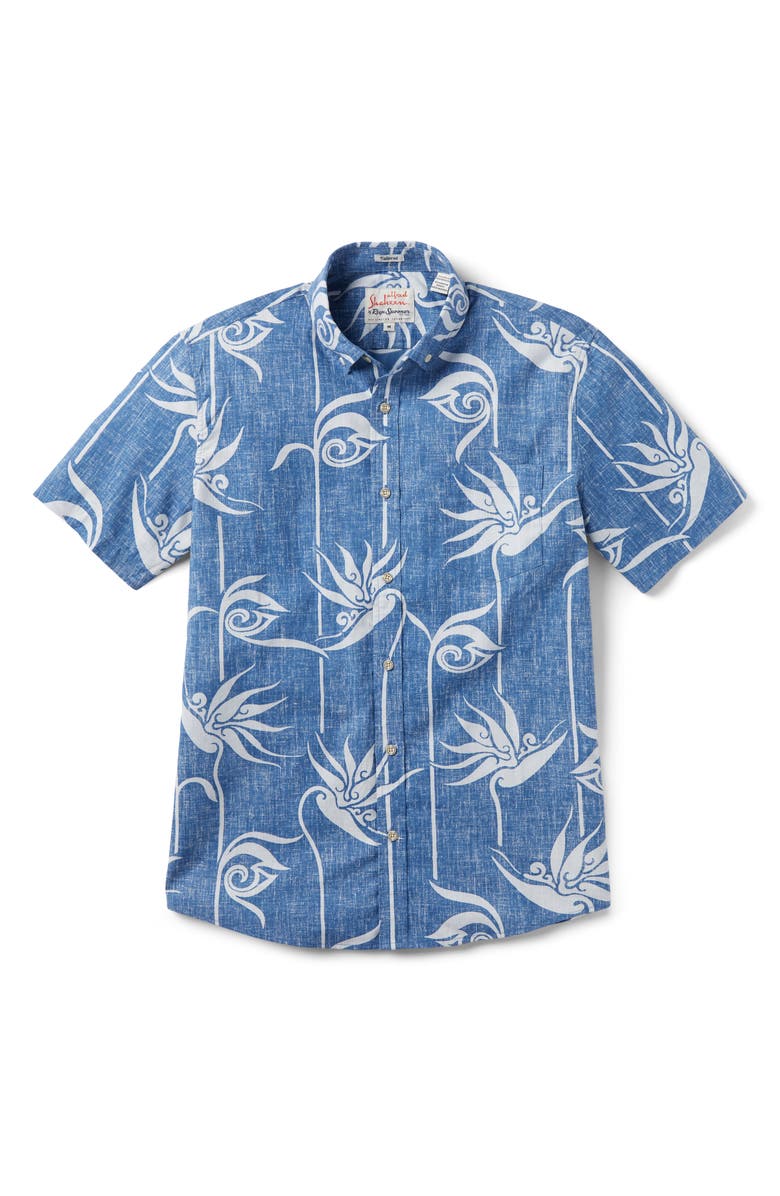 Reyn Spooner x Alfred Shaheen Personal Paradise Tailored Fit Floral Short Sleeve Button-Down Shirt, Main, color, Blue Horizon