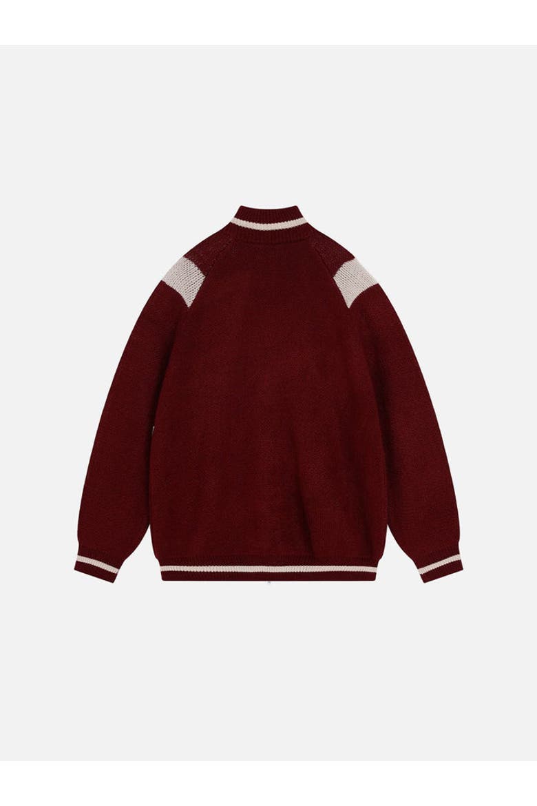 24 Jacquard Zip Up Cardigan, Alternate, color, Red