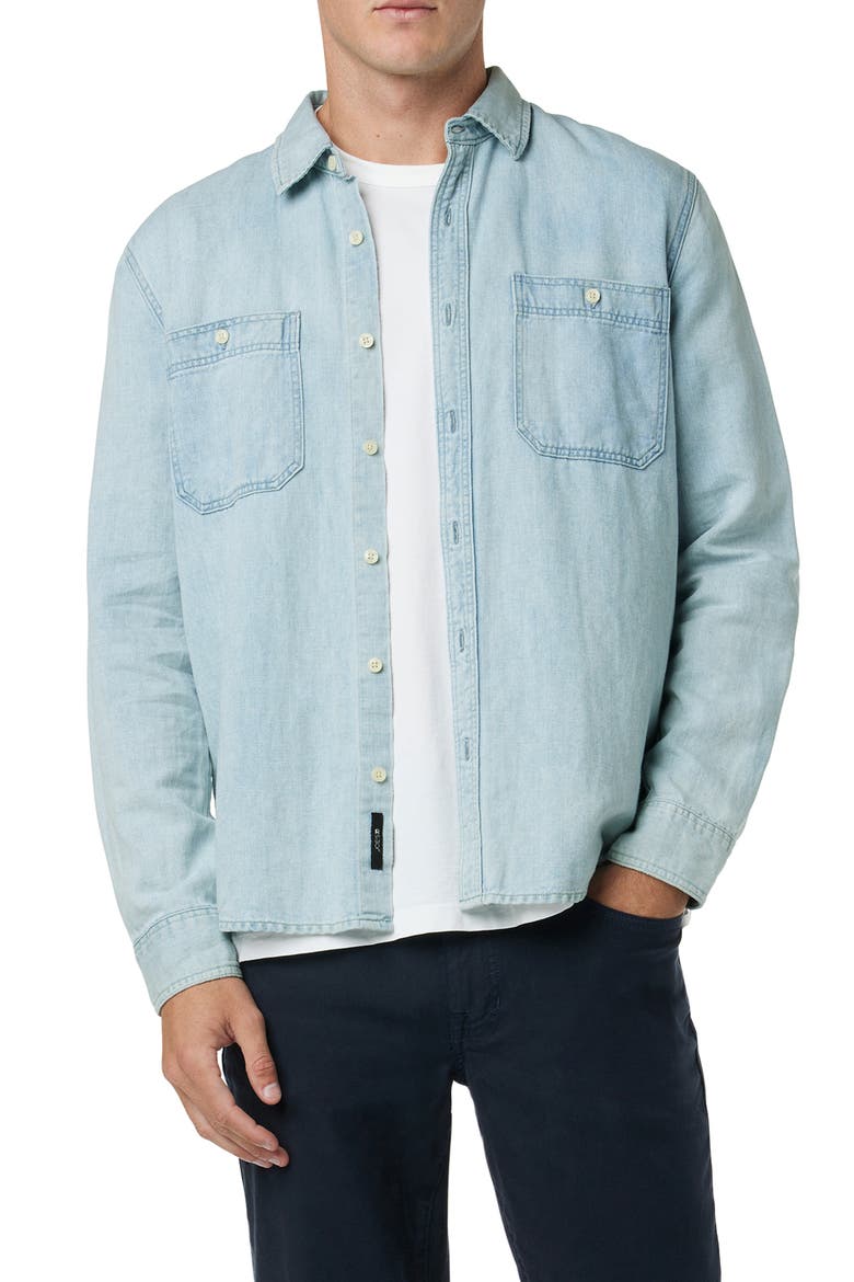 Lou Indigo Cotton & Linen Button-Up Shirt, Main, color, SPRING SKY
