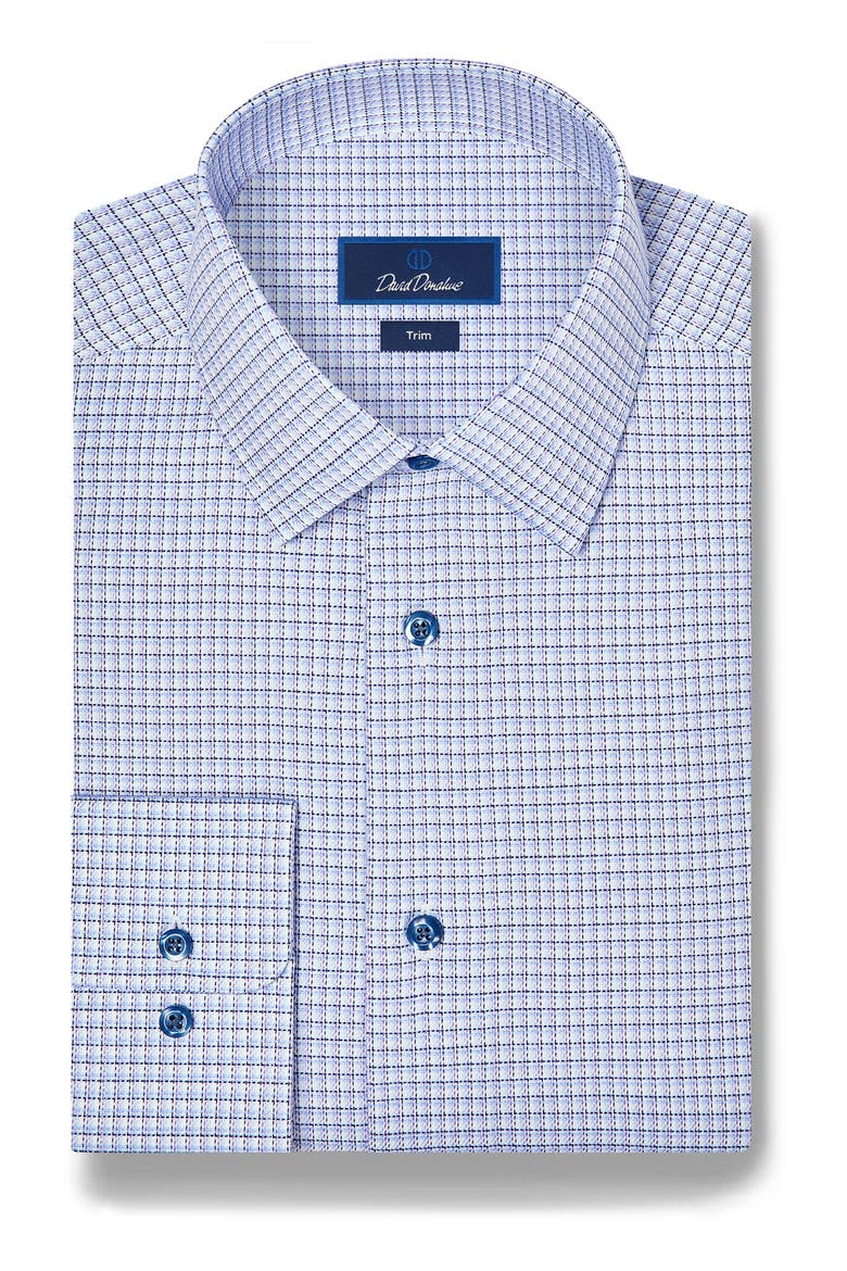 Trim Fit Check Stretch Cotton Twill Dress Shirt, Main, color, BLUE/ PURPLE