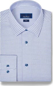David Donahue Trim Fit Check Stretch Cotton Twill Dress Shirt
