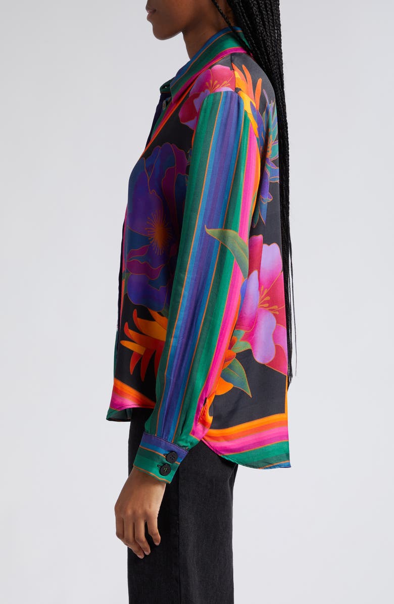 FARM Rio Flower Season Scarf Print Button-Up Shirt, Alternate, color, 