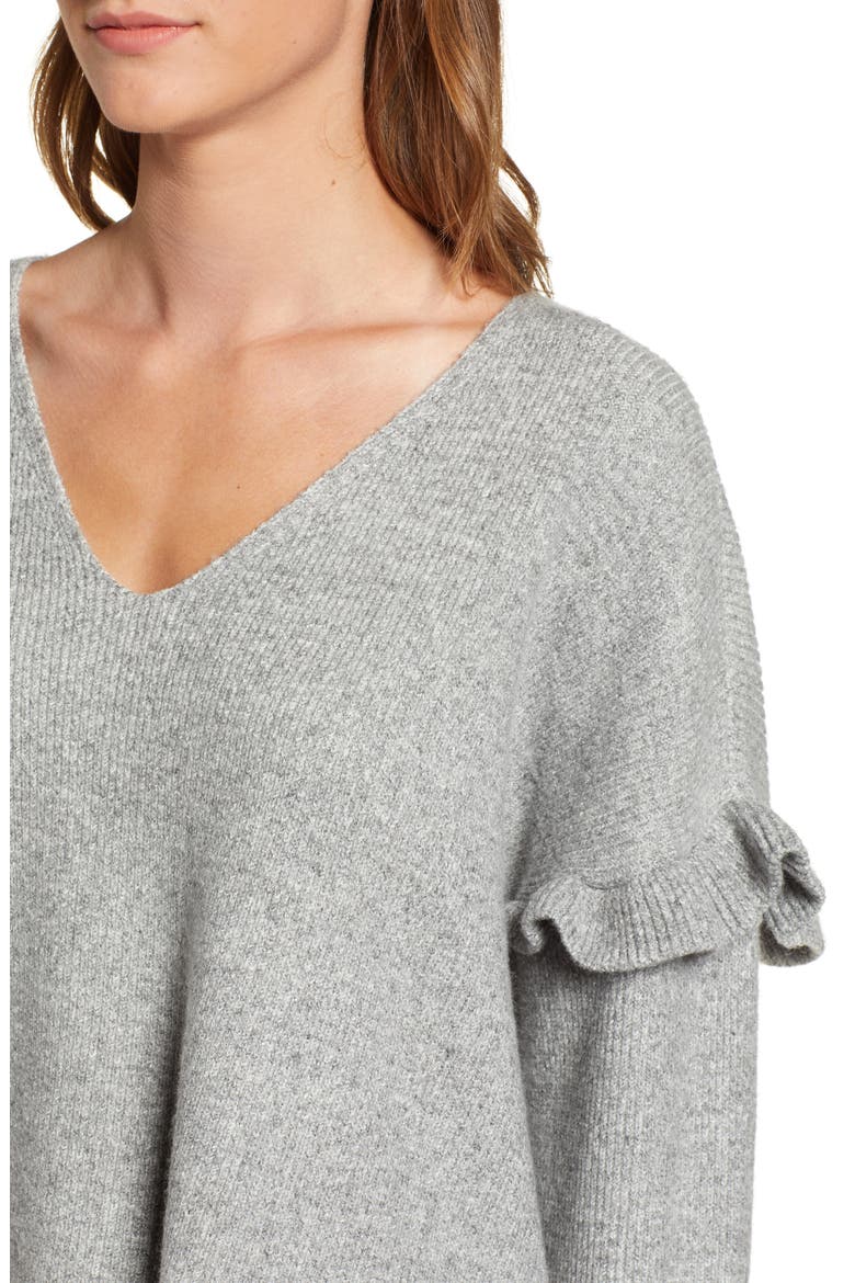 Ruffle Slouchy Sweater, Alternate, color, H GREY