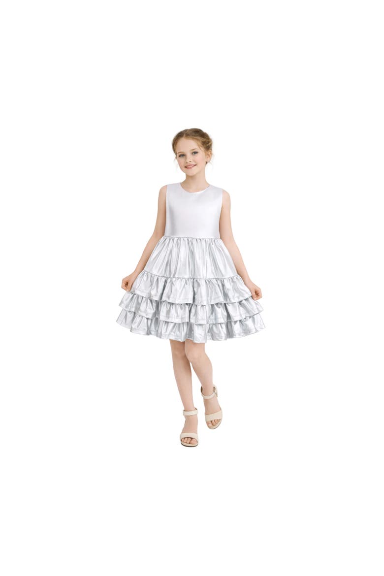 Satin Ruffle Party Dress, Main, color, Silver