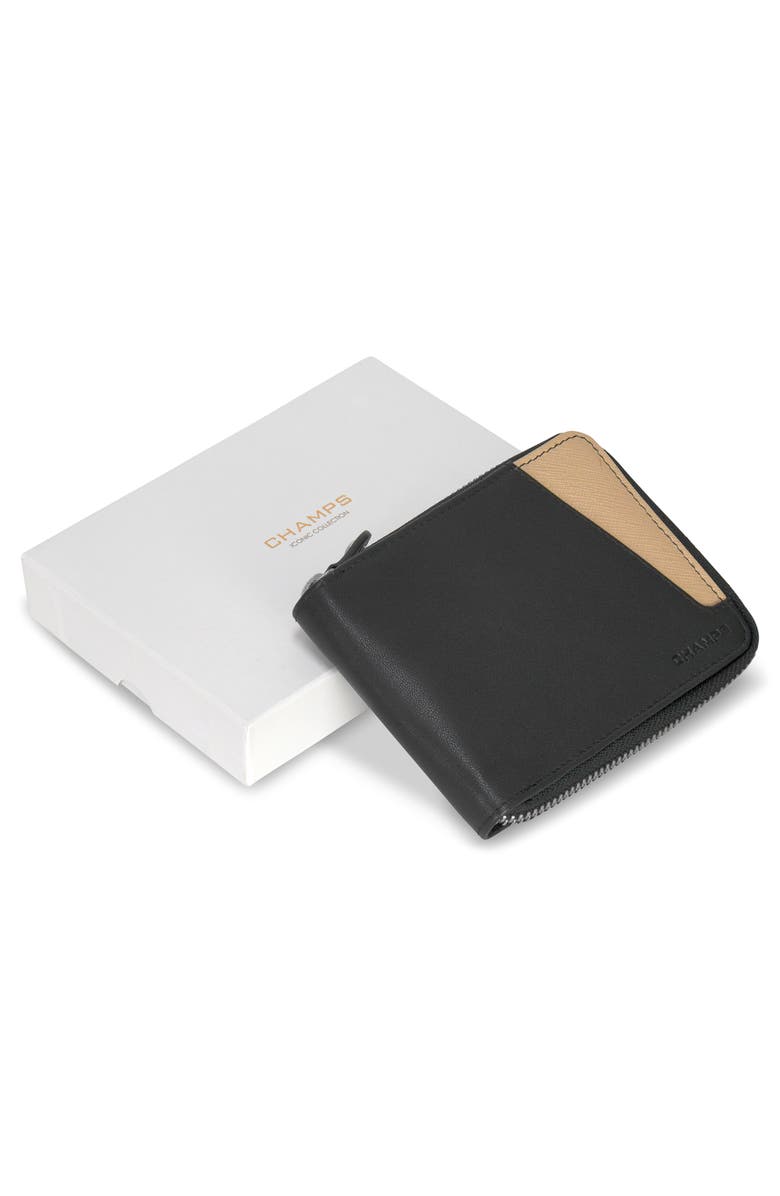 CHAMPS Iconic Zip Around Bifold Wallet, Alternate, color, Black/ Ivory
