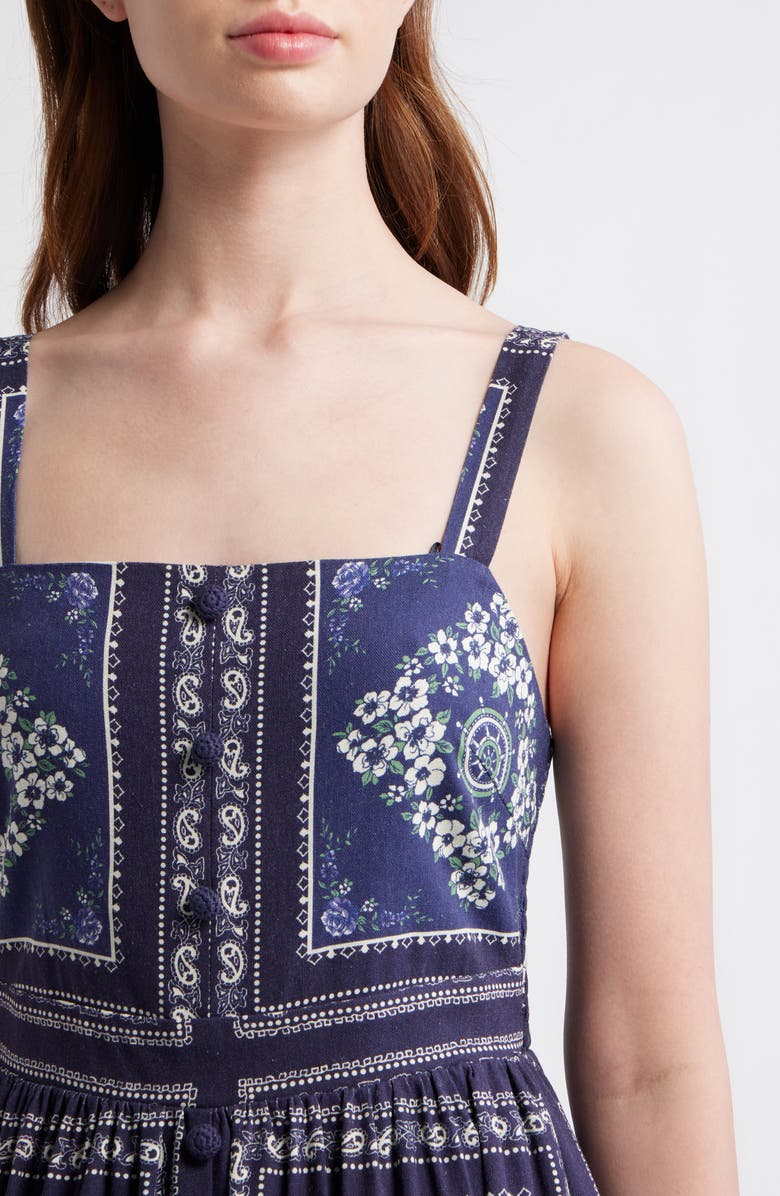 ZOE AND CLAIRE Grid Print Sleeveless Cotton & Linen Midi Dress, Alternate, color, Navy