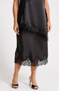 Renee C Lace Hem Satin Midi Skirt