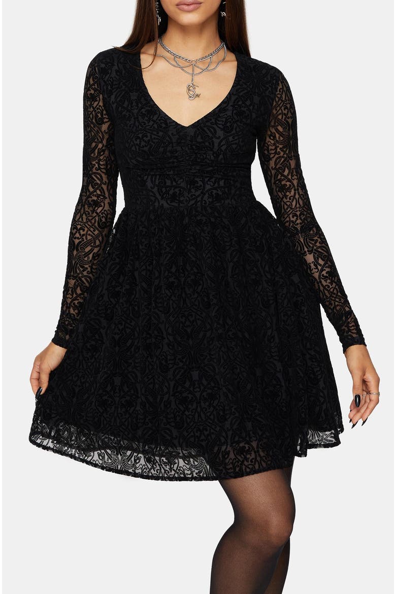 Disrupt Flocked Mesh Mini Dress, Main, color, Black