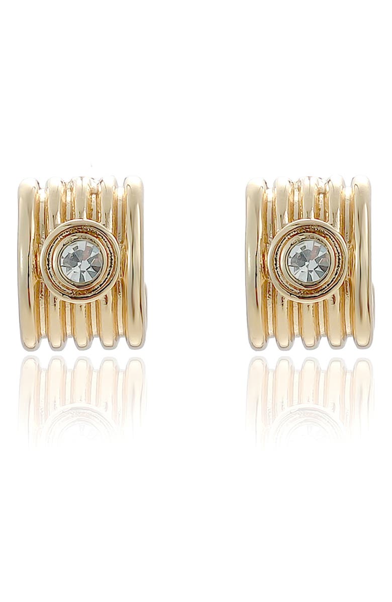 Ettika Small Ribbed Cubic Zirconia Huggie Hoop Earrings, Alternate, color, Gold