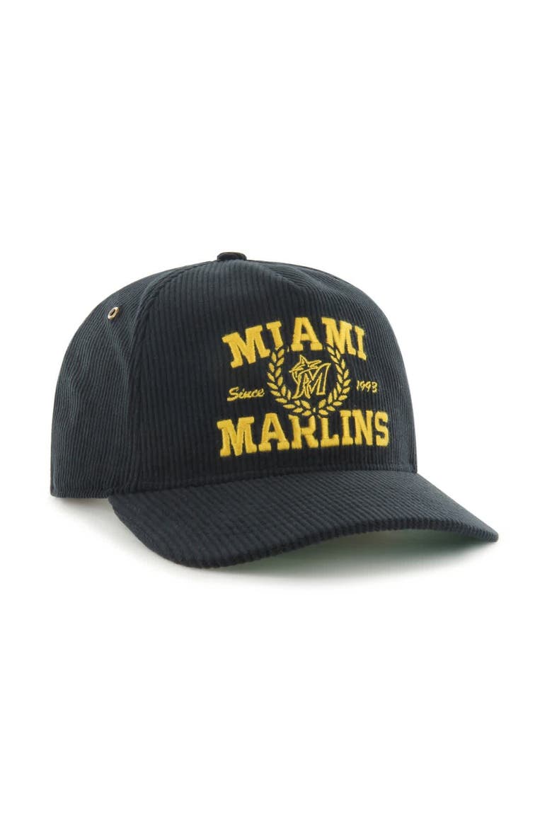 Men's '47 Black Miami Marlins Laurus Corduroy Hitch Snapback Hat, Main, color, Black