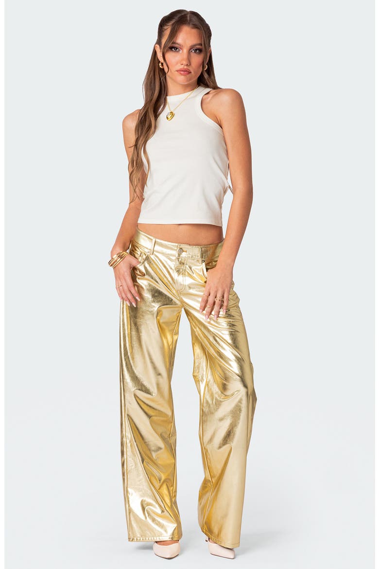 Metallic Faux Leather Pants, Alternate, color, GOLD