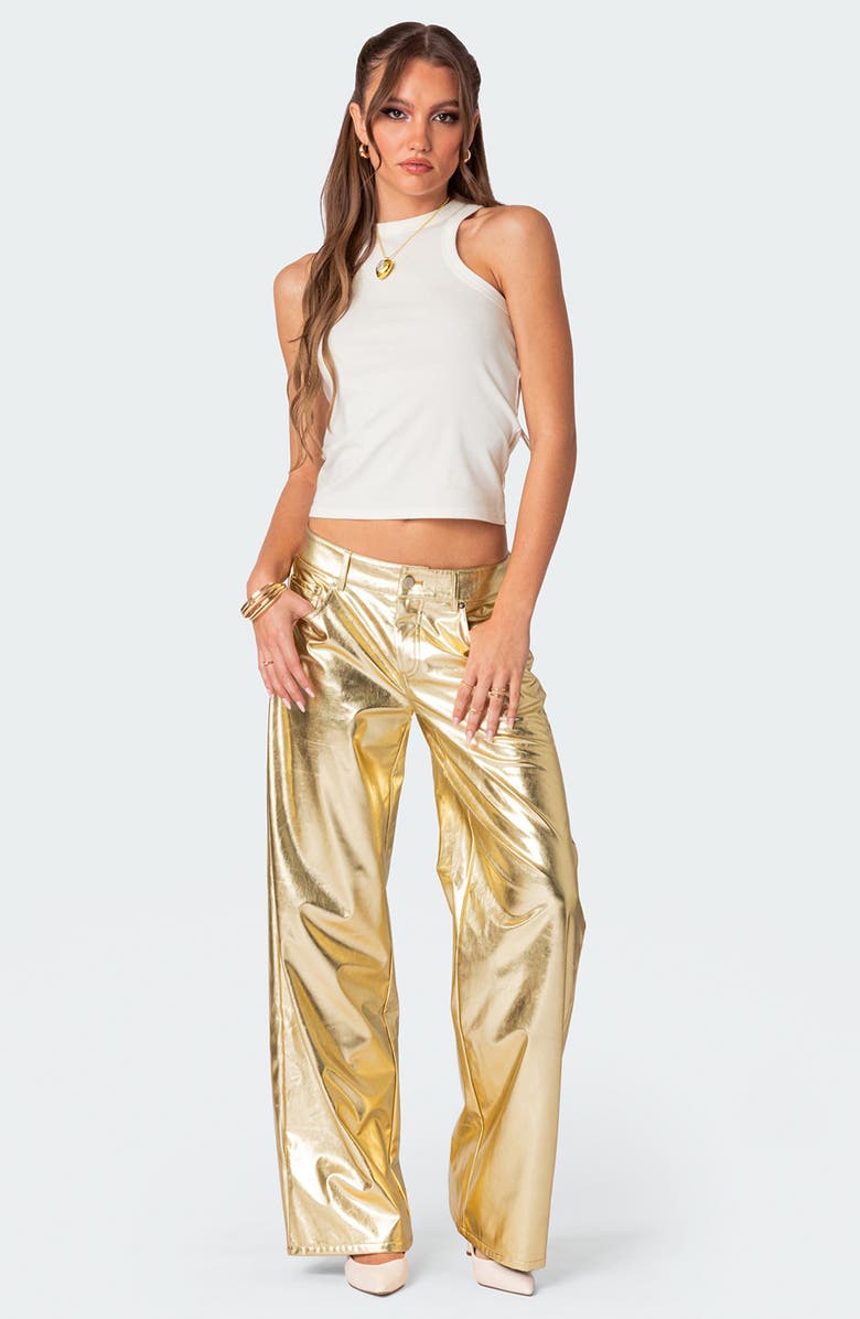 EDIKTED Metallic Faux Leather Pants, Alternate, color,