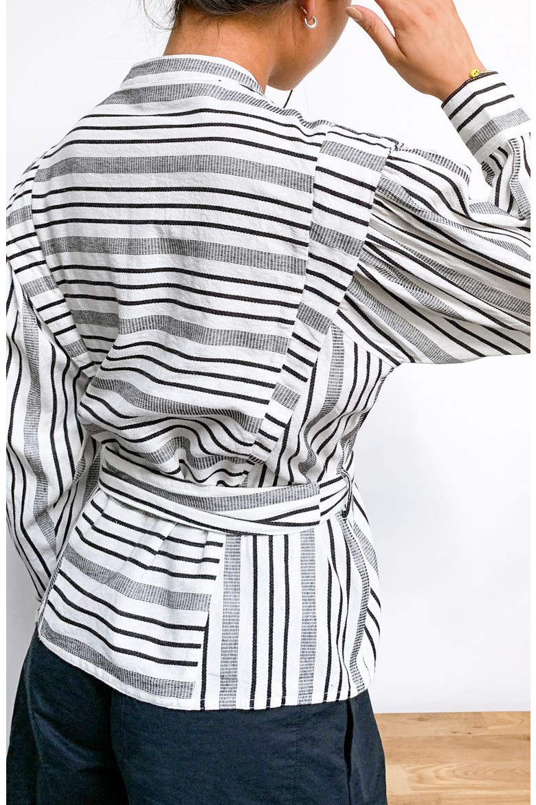 La Mono Stripe Long Sleeve Cotton Shirt, Alternate, color, BLACK