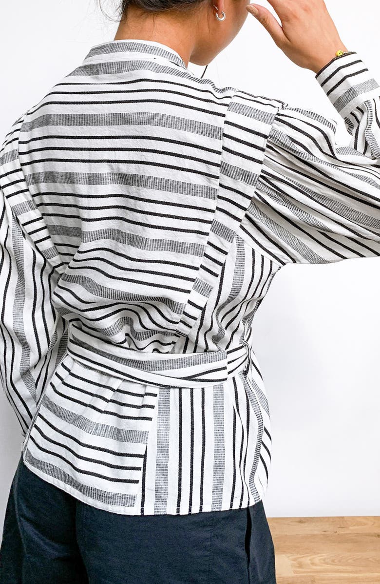 Topshop La Mono Stripe Long Sleeve Cotton Shirt, Alternate, color, 