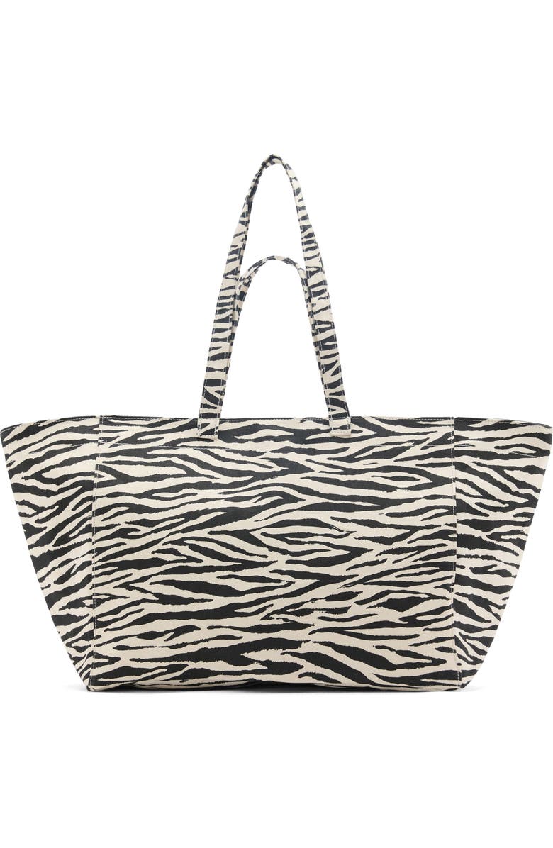 MANGO Zebra Canvas Shopper Bag, Main, color, Black