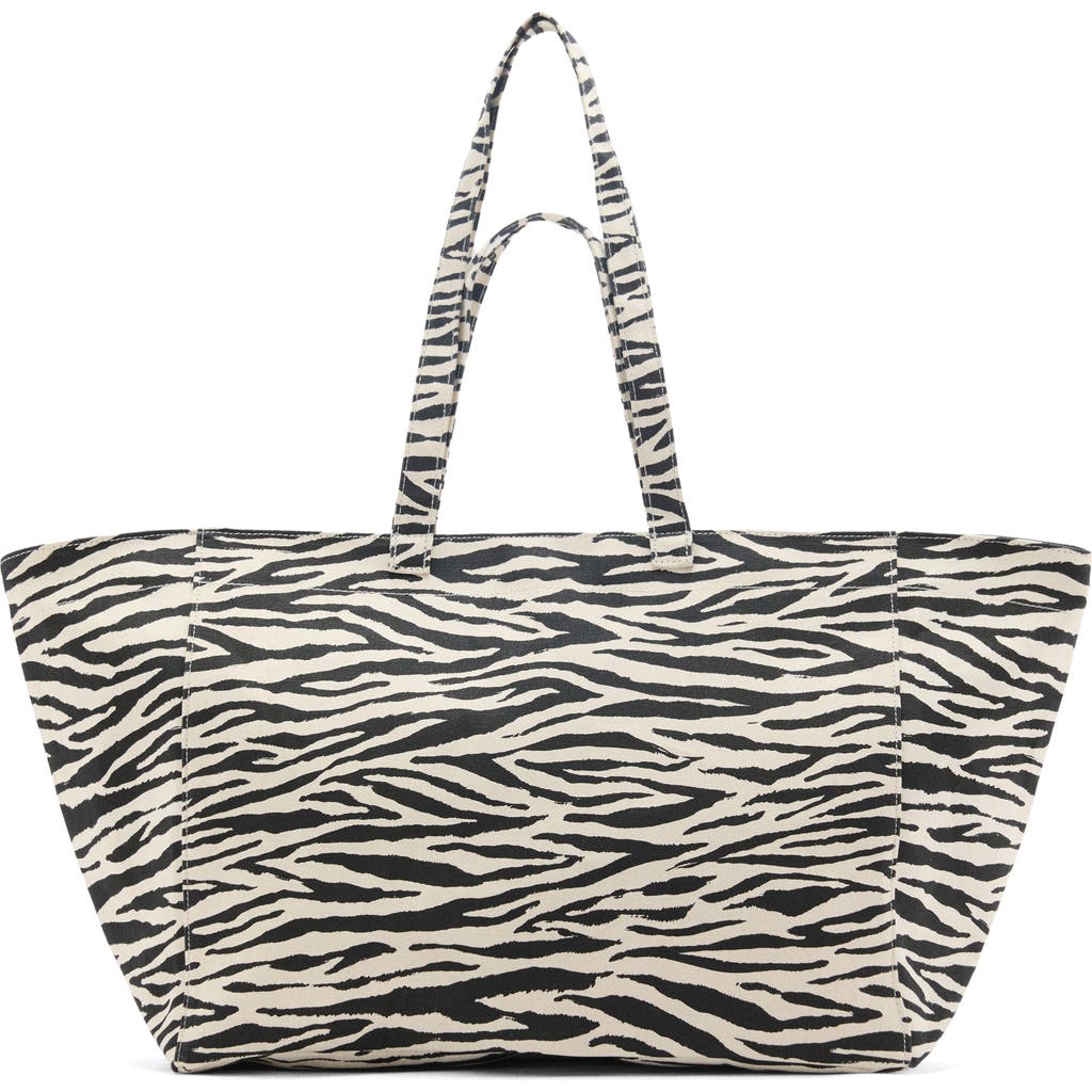 Mango Zebra Canvas Shopper Bag In Black