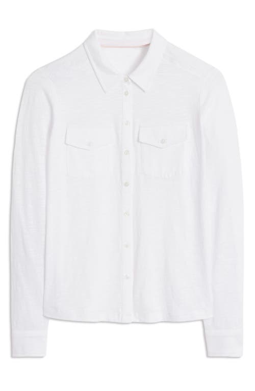 Shop Boden Amy Cotton Knit Button-up Shirt In White