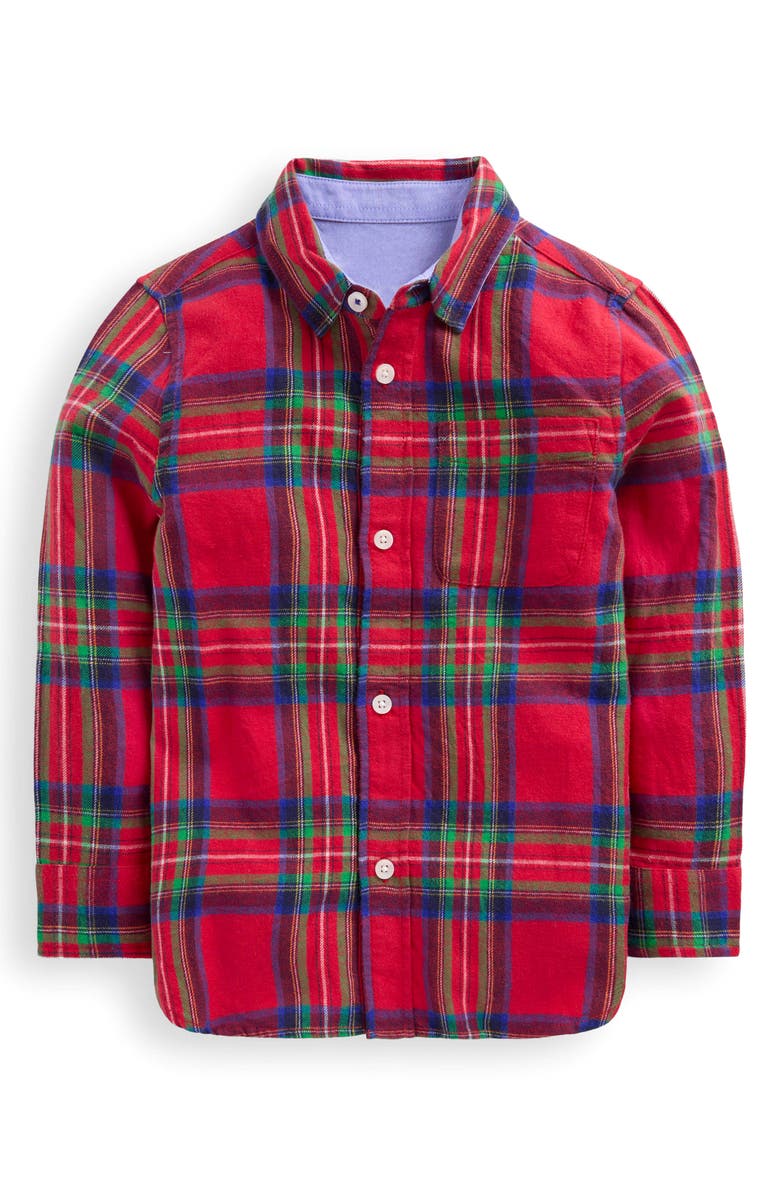 Mini Boden Kids' Plaid Cotton Flannel Button-Up Shirt, Main, color, Red Check